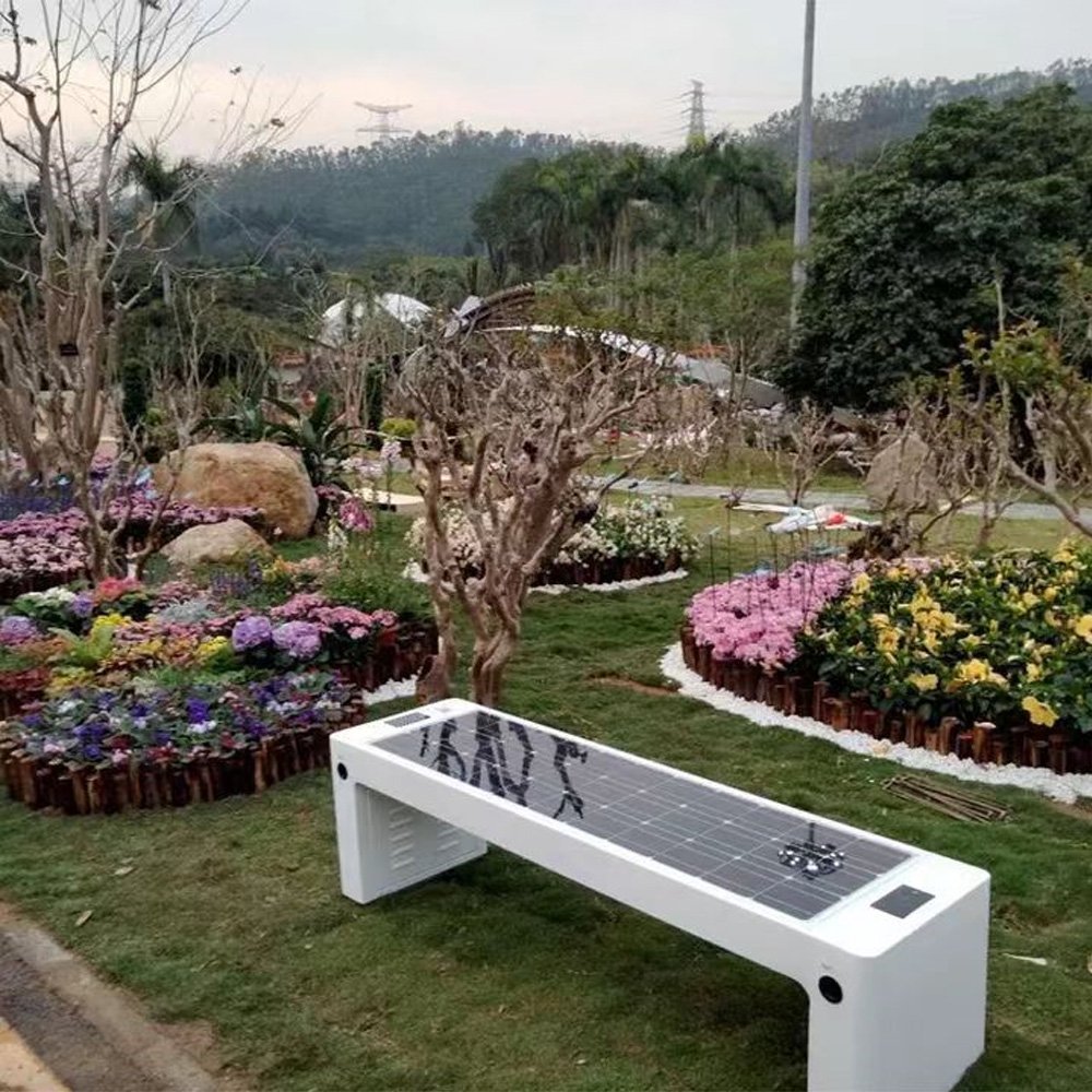 solar powered wireless charging station smart garden bench