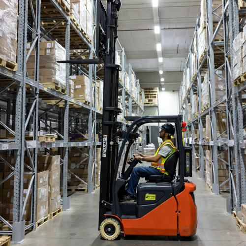 24V 150Ah lithium forklift battery installed in electric pallet jack warehouse