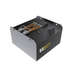 48V 690Ah LiFePO4 lithium forklift battery F48690BD front view, steel casing with connectors