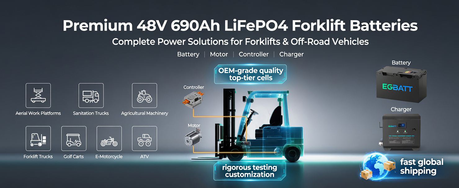 Product nameplate of a 48V 690Ah LiFePO4 forklift battery