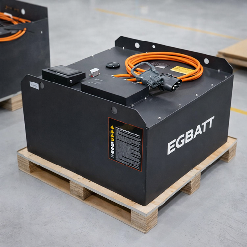 Comparison graphic of a lead-acid battery versus a 48V 690Ah lithium forklift battery showing zero maintenance benefit