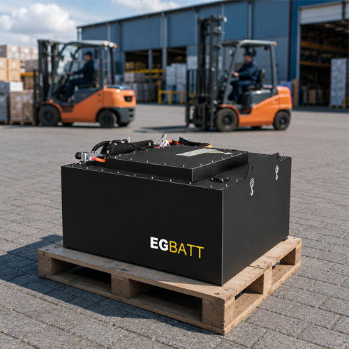 80V 690Ah lithium forklift battery installed in heavy duty warehouse forklift for industrial logistics operation
