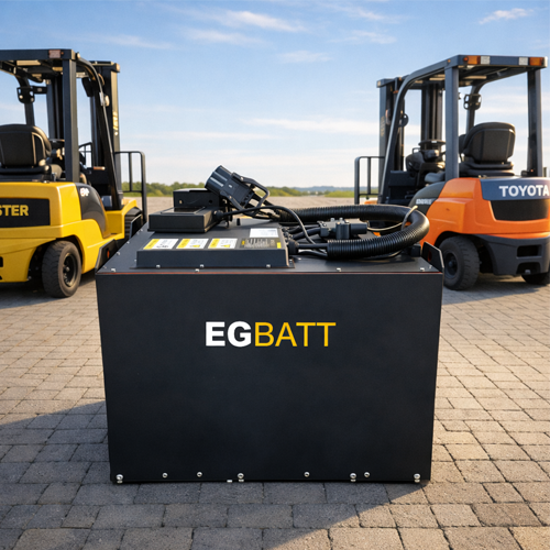 80V lithium forklift battery installed in electric counterbalance forklift
