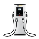 Passenger EVs and light commercial vehicles charging at 180kW outdoor DC fast charger along a highway corridor