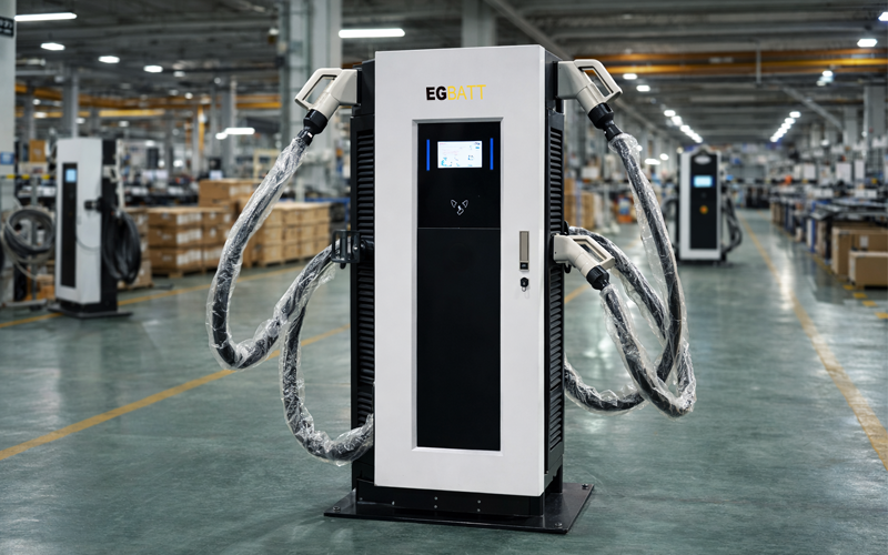 60kW all-in-one DC fast charger floor-mounted installation, no external cabinet required – ideal for fleet depots and highway charging locations