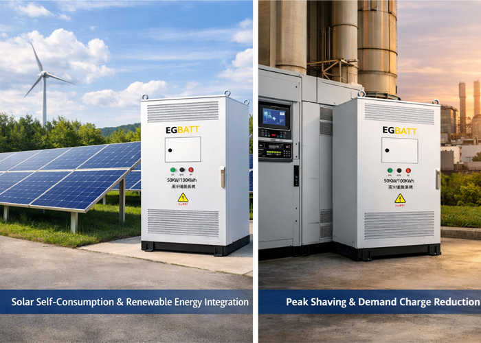 Front view of 50kW/104kWh all-in-one liquid-cooled BESS cabinet for commercial and industrial energy storage