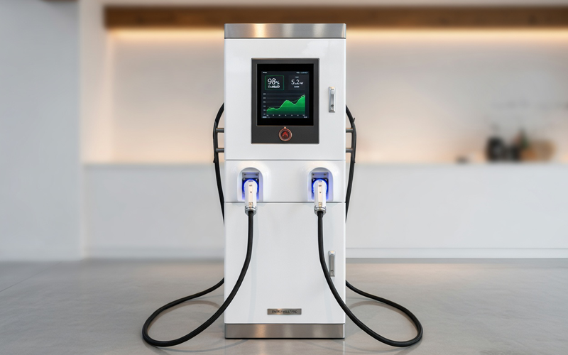 Employees charging electric company vehicles with 180kW scalable DC fast charger