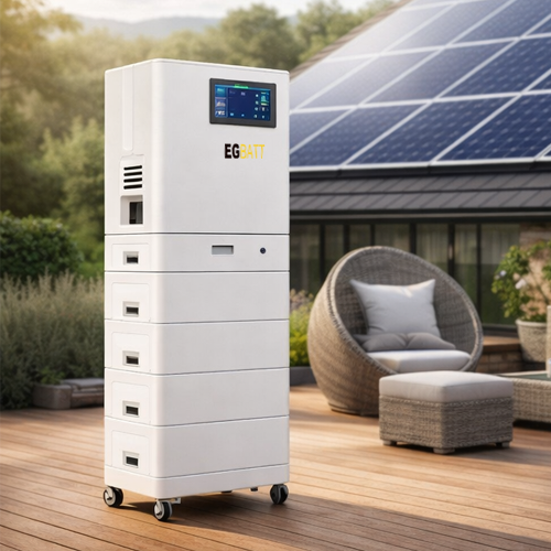 nstallation example of rack-mounted LiFePO4 batteries in a residential garage - 35kWh high voltage LiFePO4 battery pack storage system