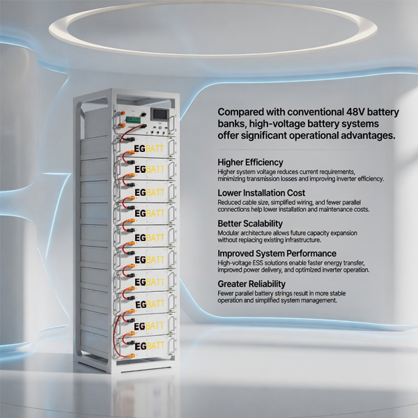 High voltage LiFePO4 battery system integrated with commercial solar energy storage installation