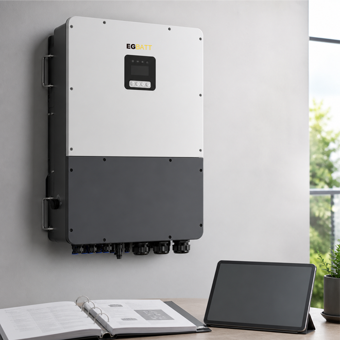 EGBATT 480V commercial hybrid inverter installed with high-voltage battery storage
