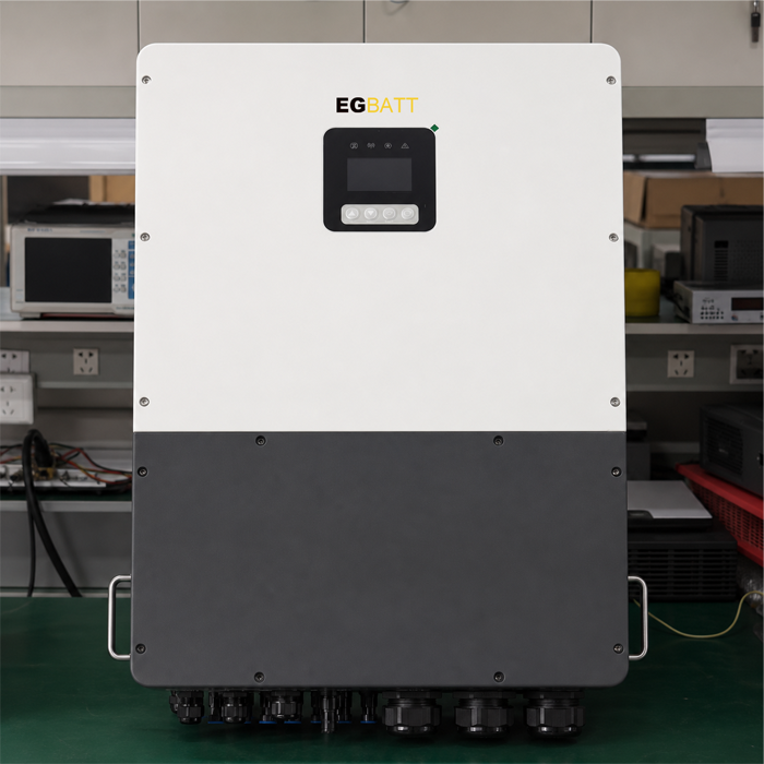 Commercial solar battery inverter connected to a high-voltage battery system`