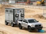 CMX U9-6 mobile BESS EV charging robot towed by a pickup truck between sites