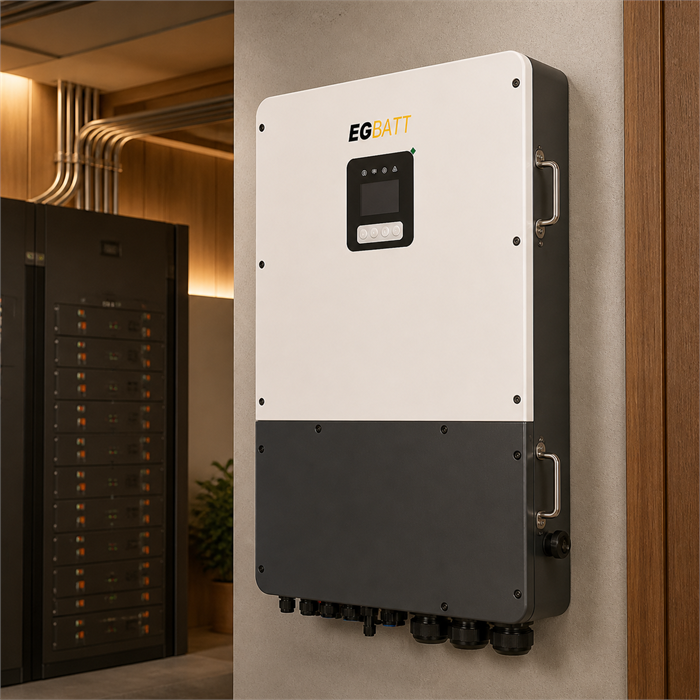 High-voltage commercial hybrid inverter installed in a battery energy room