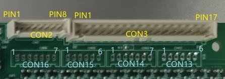 CMX 48V BMS board connectors: CON2 and CON3 headers with 8-pin and 17-pin layouts, plus CON13-CON16 cell-voltage harness sockets